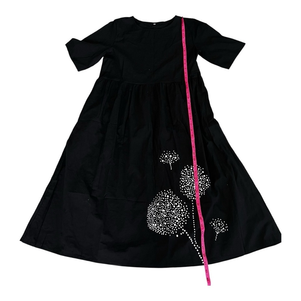 ❤️3/$15 Elegant Black Maxi Dress with Dandelion Print Size Small - Picture 3 of 6